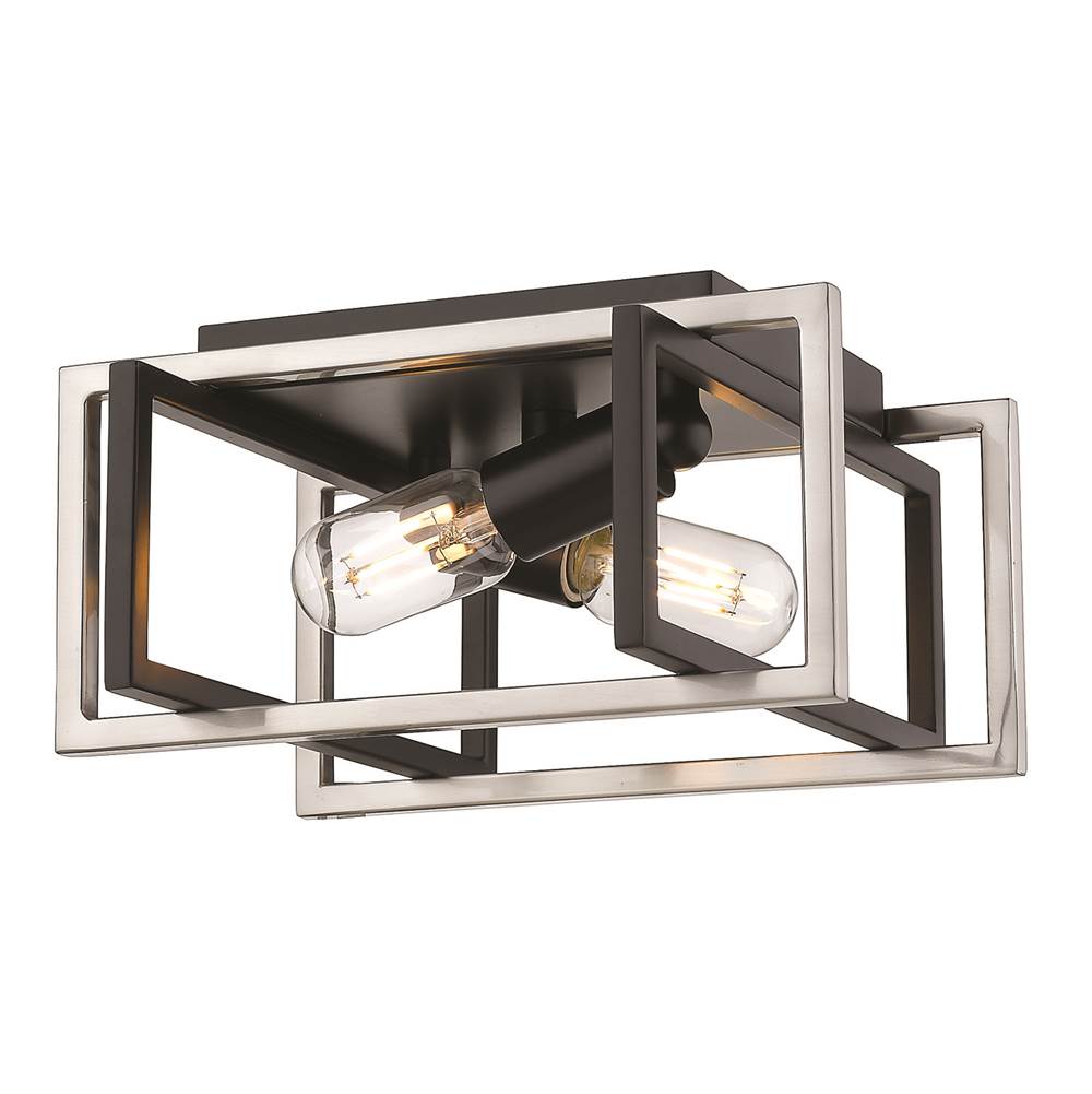 Golden Lighting 6070-FM BLK-PW Matte Black Golden Lighting Tribeca 2-light Flush Mount In Matte Black And Pewter Accents Image 1