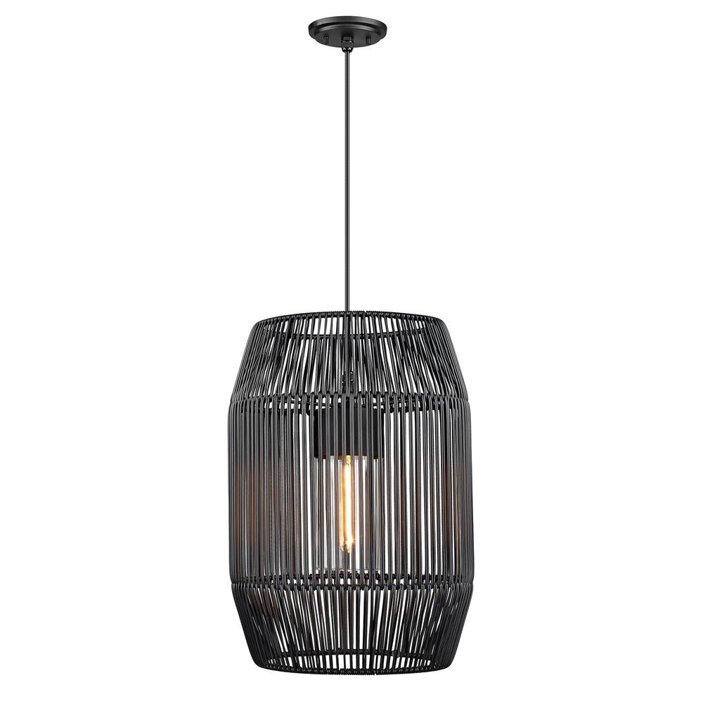 Golden Lighting Seabrooke Golden Lighting Seabrooke 1-light Outdoor Pendant In Natural Black And Black Composite Wicker