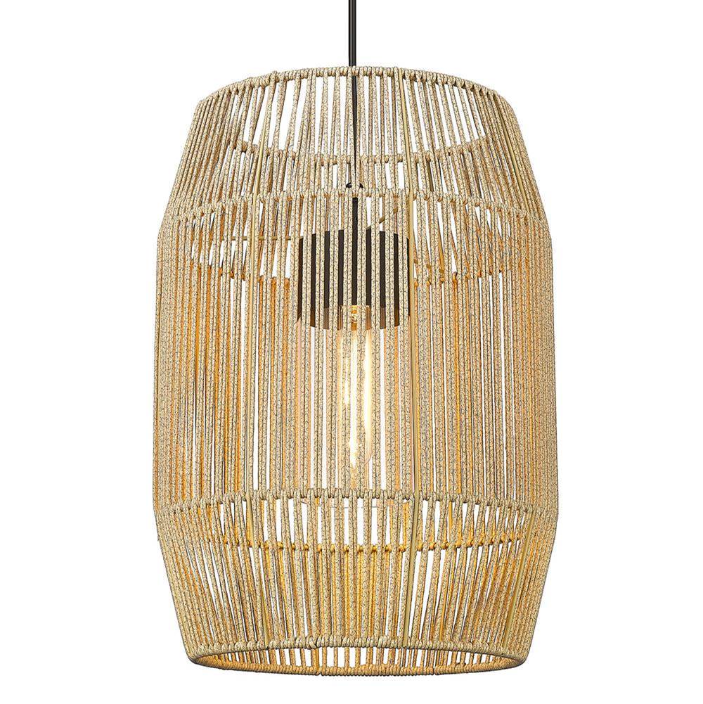 Golden Lighting Seabrooke Golden Lighting Seabrooke 1-light Outdoor Pendant In Natural Black And Summer Sands Shade