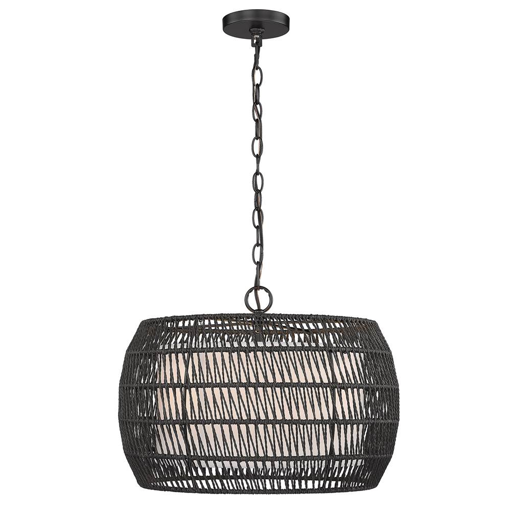 Golden Lighting Everly Golden Lighting Everly 4-light Pendant In Matte Black And Modern Black Rattan Shade