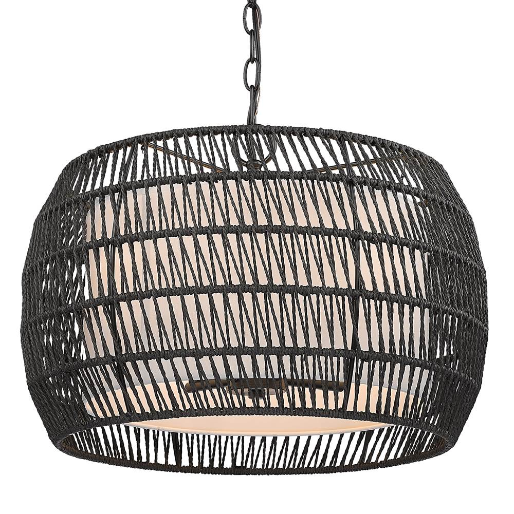 Golden Lighting 6805-4 BLK-MBR Matte Black Golden Lighting Everly 4-light Pendant In Matte Black And Modern Black Rattan Shade Image 1
