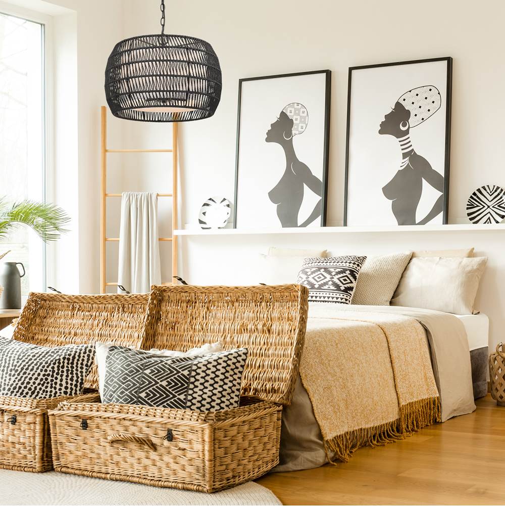 Golden Lighting 6805-4 BLK-MBR Matte Black Golden Lighting Everly 4-light Pendant In Matte Black And Modern Black Rattan Shade Image 4