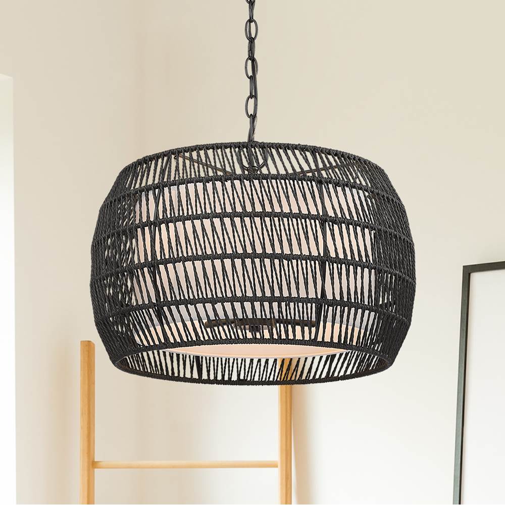 Golden Lighting 6805-4 BLK-MBR Matte Black Golden Lighting Everly 4-light Pendant In Matte Black And Modern Black Rattan Shade Image 3