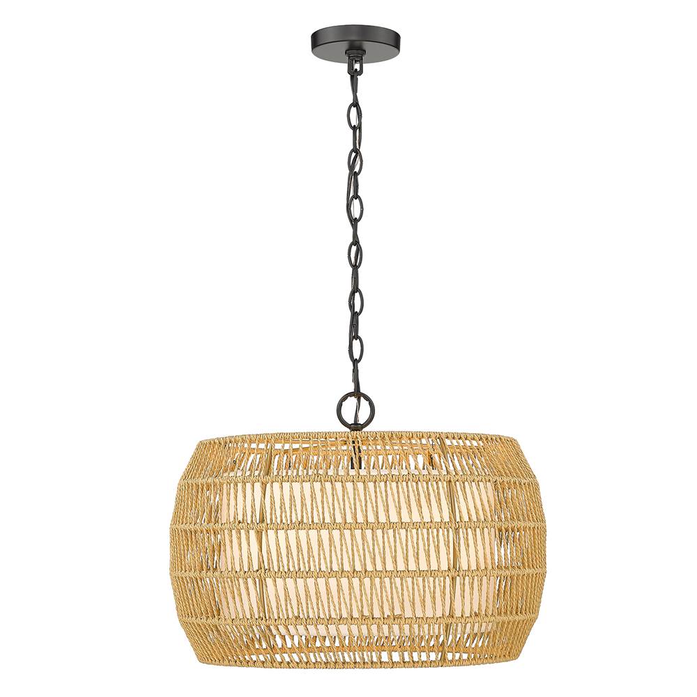 Golden Lighting Everly Golden Lighting Everly 4-light Pendant In Matte Black And Natural Rattan Shade