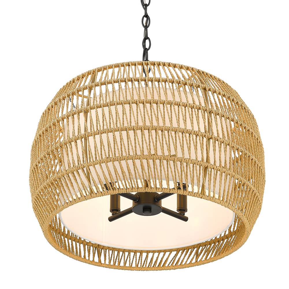 Golden Lighting 6805-4 BLK-NR Matte Black Golden Lighting Everly 4-light Pendant In Matte Black And Natural Rattan Shade Image 7
