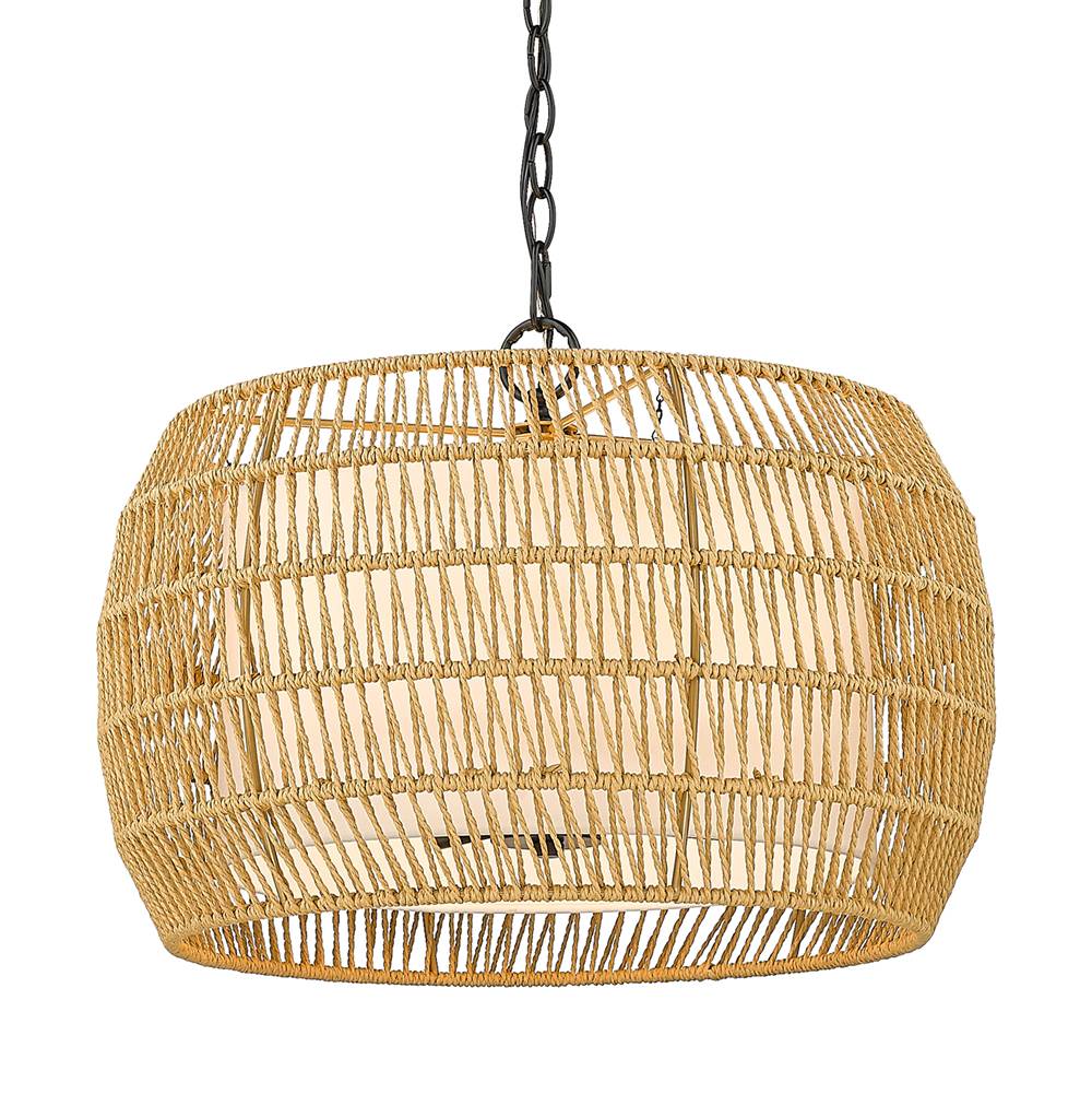 Golden Lighting 6805-4 BLK-NR Matte Black Golden Lighting Everly 4-light Pendant In Matte Black And Natural Rattan Shade Image 6