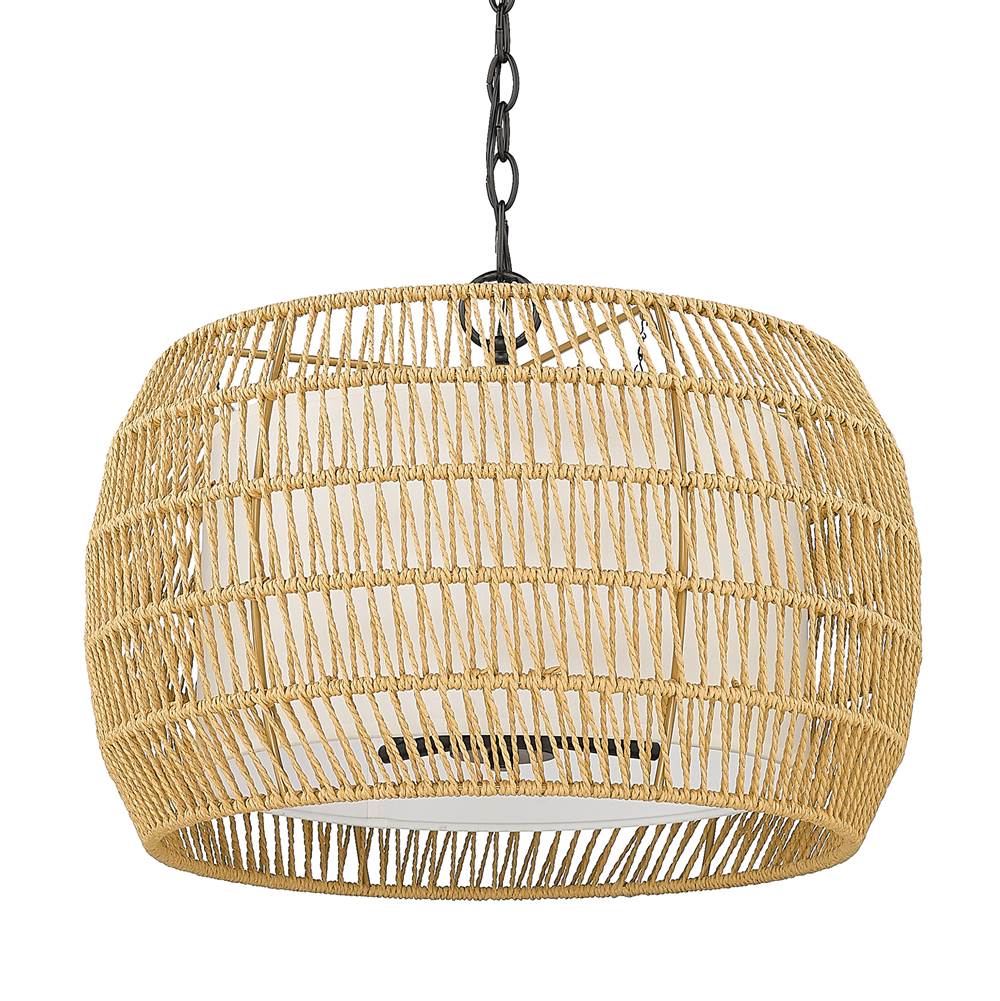 Golden Lighting 6805-4 BLK-NR Matte Black Golden Lighting Everly 4-light Pendant In Matte Black And Natural Rattan Shade Image 5