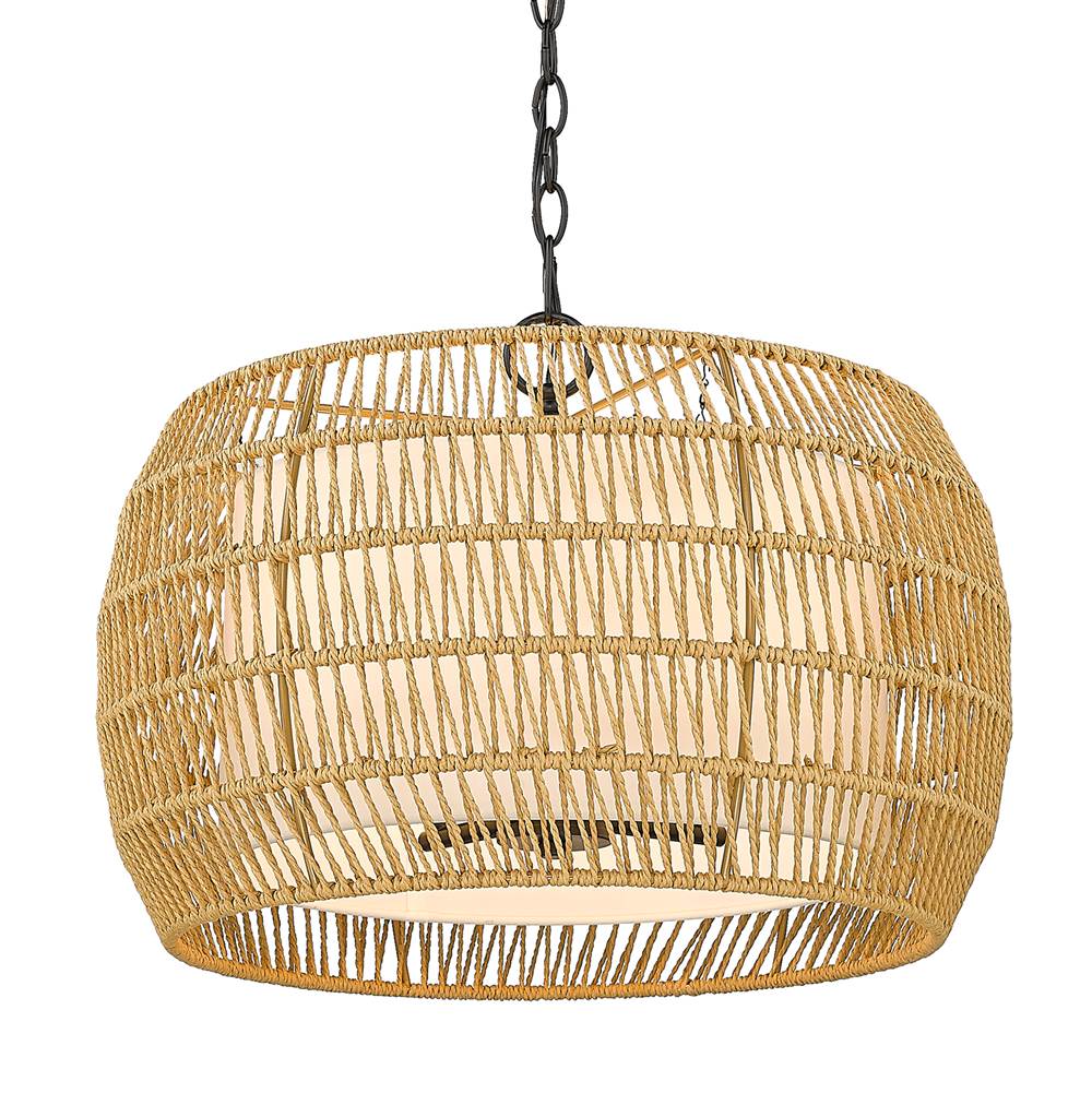 Golden Lighting 6805-4 BLK-NR Matte Black Golden Lighting Everly 4-light Pendant In Matte Black And Natural Rattan Shade Image 1