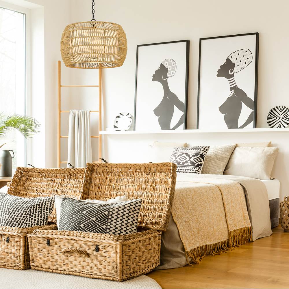 Golden Lighting 6805-4 BLK-NR Matte Black Golden Lighting Everly 4-light Pendant In Matte Black And Natural Rattan Shade Image 3