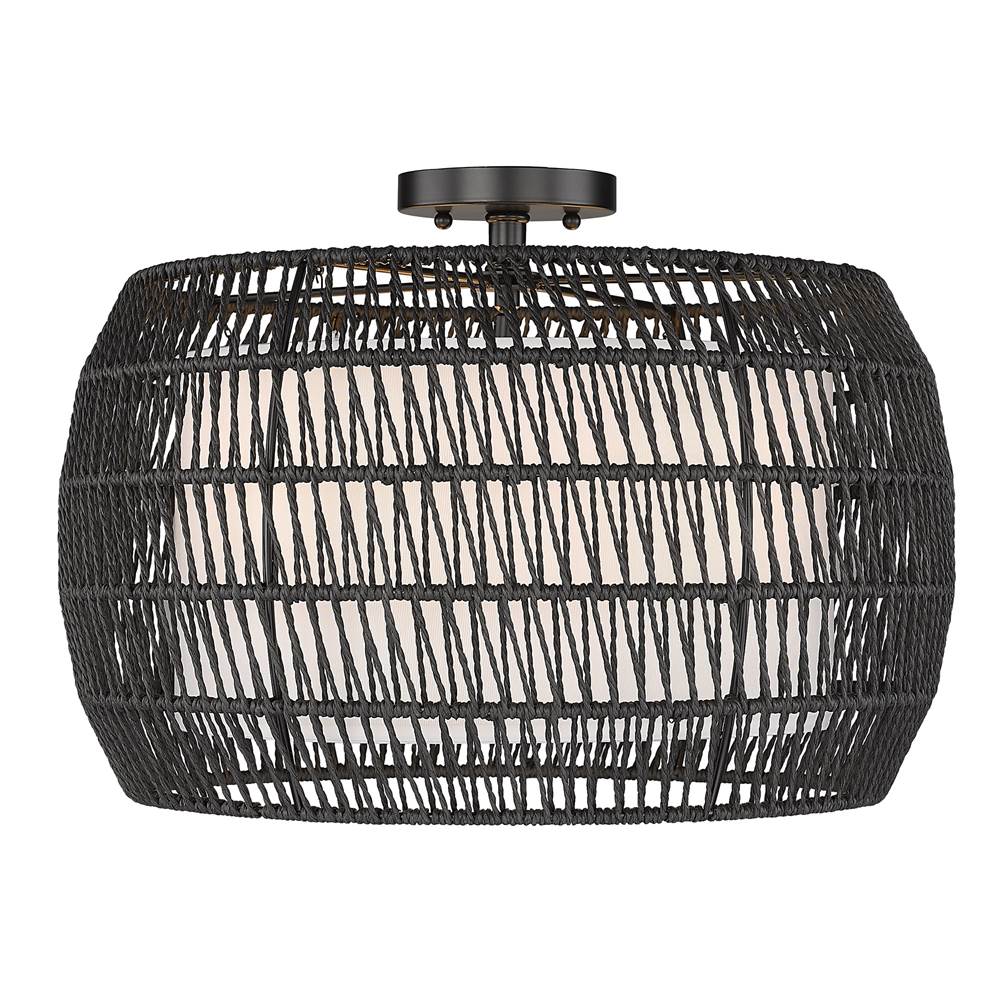 Golden Lighting Everly Golden Lighting Everly 4-light Semi-flush Mount In Matte Black And Modern Black Rattan Shade