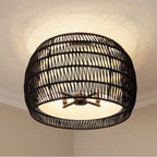 Golden Lighting 6805-4SF BLK-MBR Matte Black Golden Lighting Everly 4-light Semi-flush Mount In Matte Black And Modern Black Rattan Shade Image 3