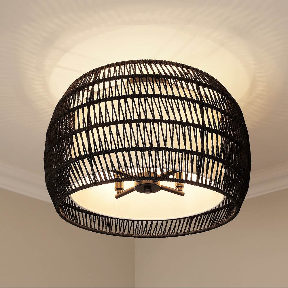 Golden Lighting 6805-4SF BLK-MBR Matte Black Golden Lighting Everly 4-light Semi-flush Mount In Matte Black And Modern Black Rattan Shade Image 3