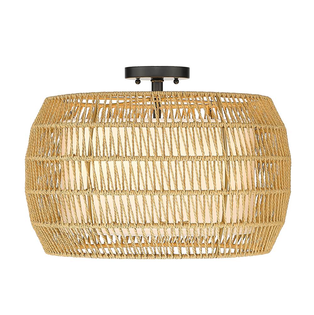 Golden Lighting Everly Golden Lighting Everly 4-light Semi-flush Mount In Matte Black And Natural Rattan Shade