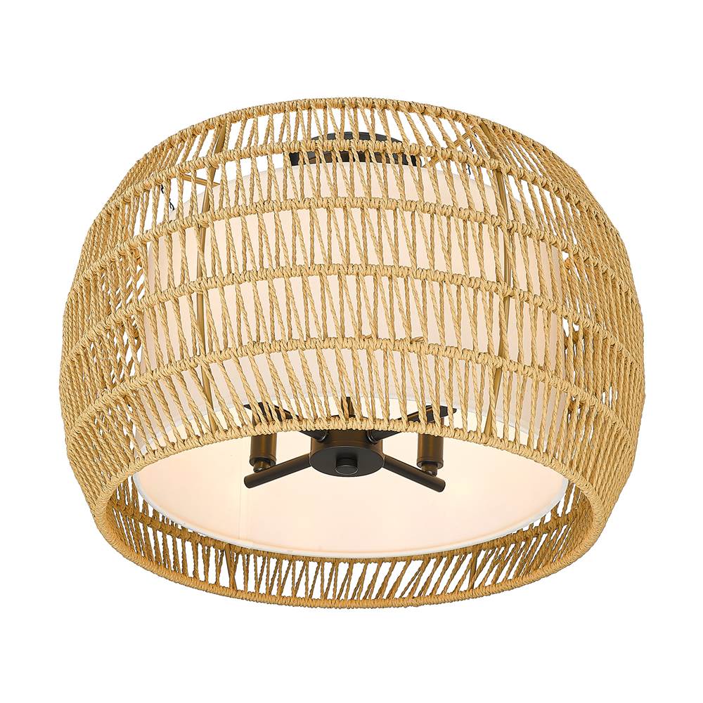 Golden Lighting 6805-4SF BLK-NR Matte Black Golden Lighting Everly 4-light Semi-flush Mount In Matte Black And Natural Rattan Shade Image 4