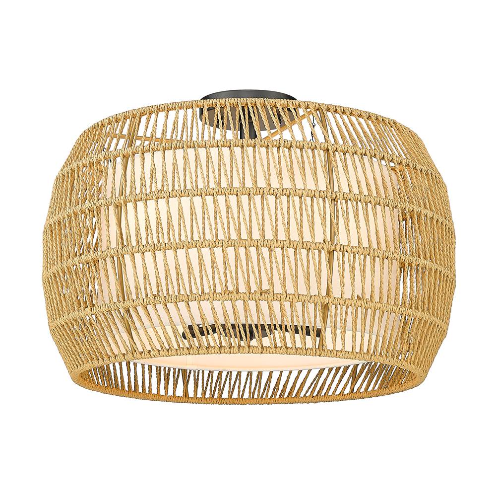 Golden Lighting 6805-4SF BLK-NR Matte Black Golden Lighting Everly 4-light Semi-flush Mount In Matte Black And Natural Rattan Shade Image 1