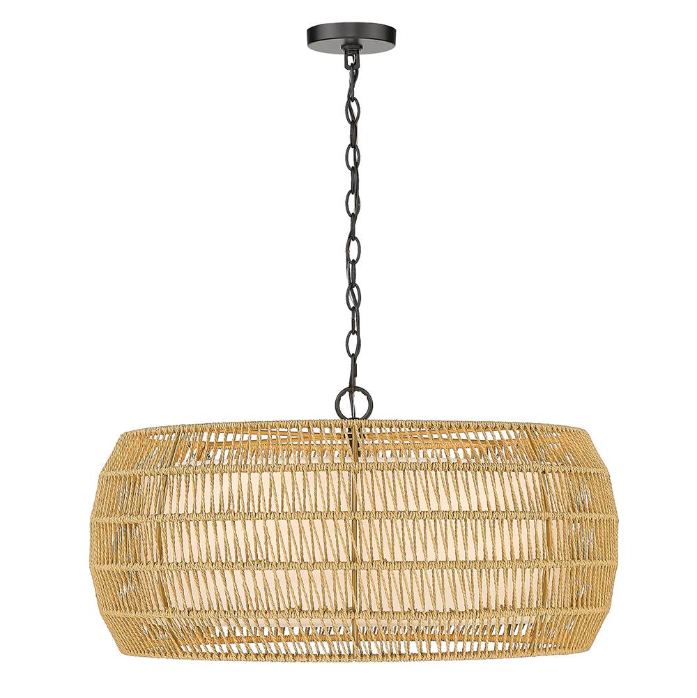 Golden Lighting Everly Golden Lighting Everly 6-light Chandelier In Matte Black And Natural Rattan Shade