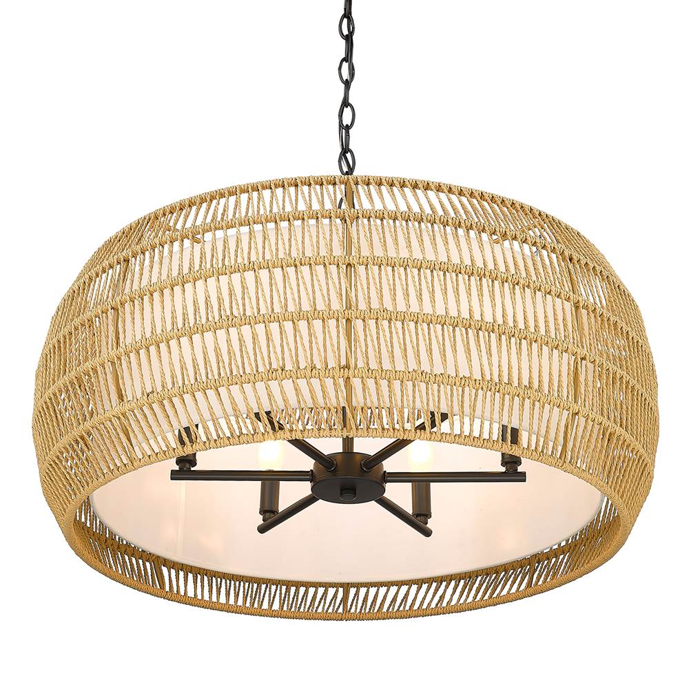 Golden Lighting 6805-6 BLK-NR Matte Black Golden Lighting Everly 6-light Chandelier In Matte Black And Natural Rattan Shade Image 6