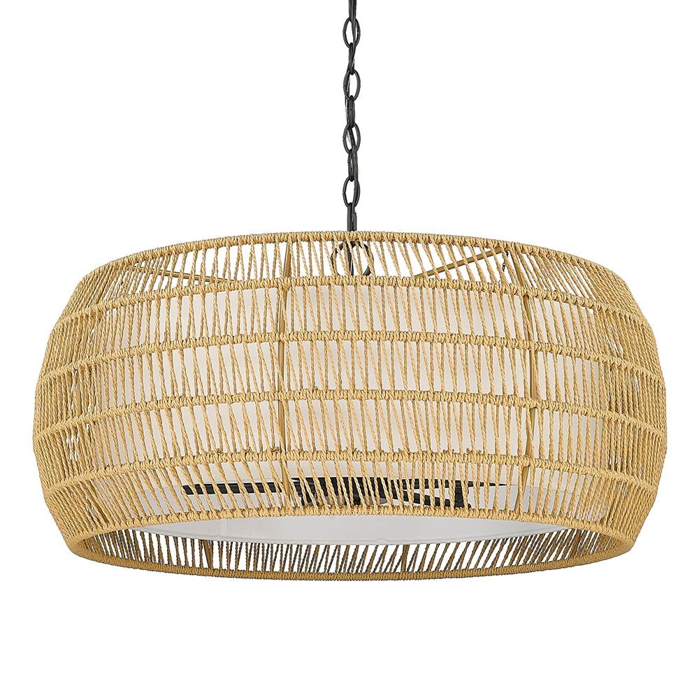 Golden Lighting 6805-6 BLK-NR Matte Black Golden Lighting Everly 6-light Chandelier In Matte Black And Natural Rattan Shade Image 5
