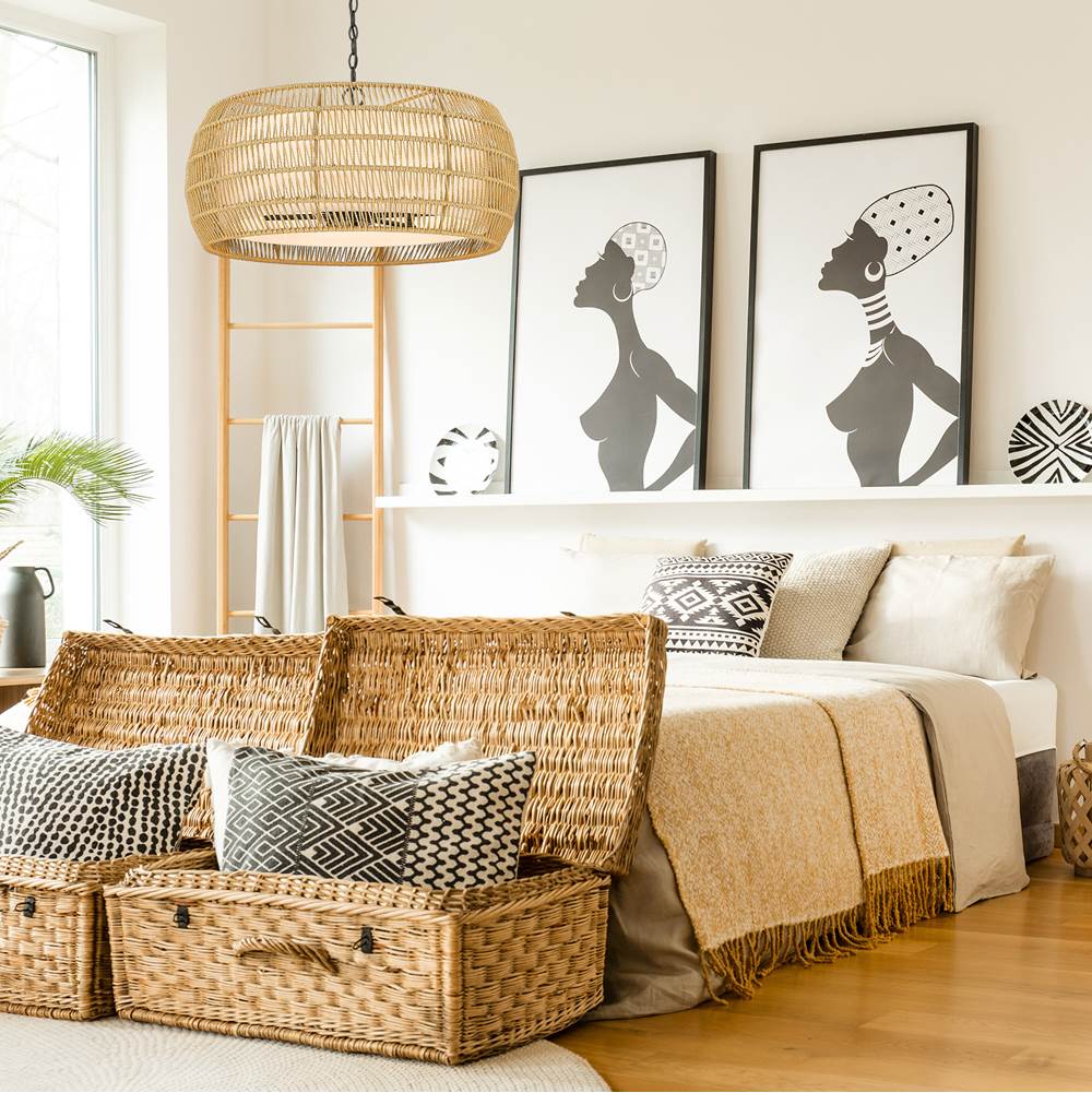 Golden Lighting 6805-6 BLK-NR Matte Black Golden Lighting Everly 6-light Chandelier In Matte Black And Natural Rattan Shade Image 3