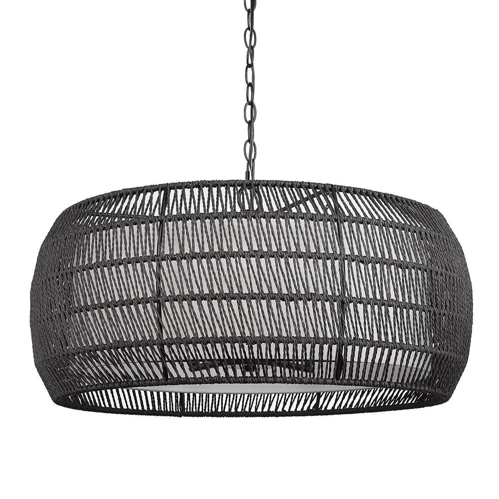 Golden Lighting 6805-6 BLK-MBR Matte Black Golden Lighting Everly 6-light Chandelier In Matte Black And Modern Black Rattan Shade Image 1
