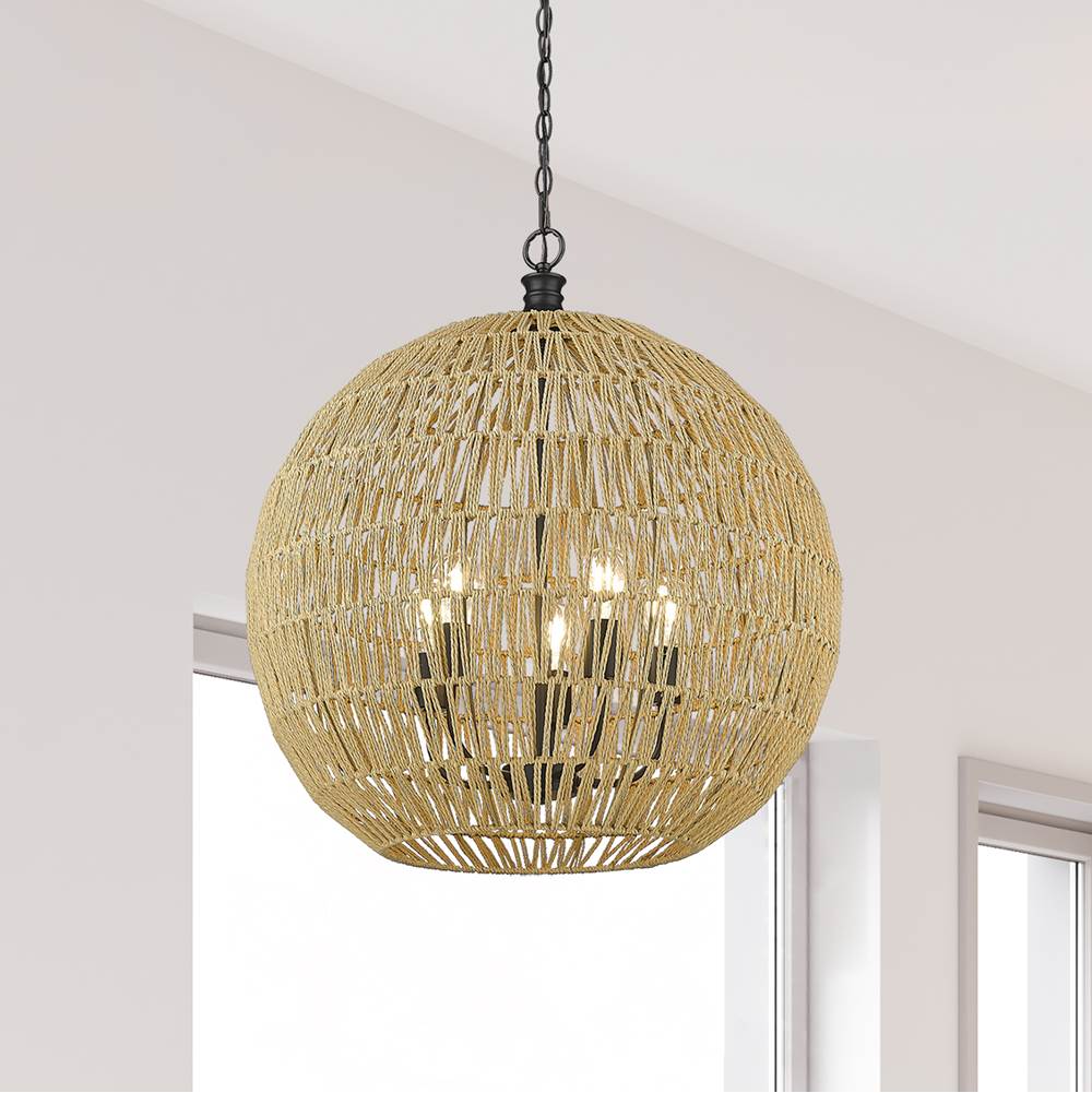 Golden Lighting 6933-5P BLK-NR Matte Black Golden Lighting Florence 5-light Pendant In Matte Black Image 3