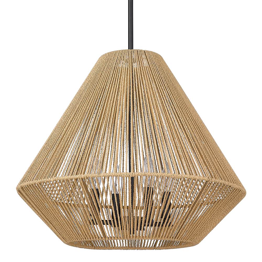 Golden Lighting 6937-4P BLK-NR Matte Black Golden Lighting Valentina 4-light Pendant In Matte Black And Natural Raphia Rope Shade Image 1