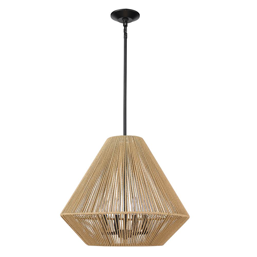 Golden Lighting Valentina Golden Lighting Valentina 4-light Pendant In Matte Black And Natural Raphia Rope Shade