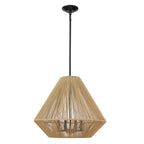 Golden Lighting Valentina Golden Lighting Valentina 4-light Pendant In Matte Black And Natural Raphia Rope Shade
