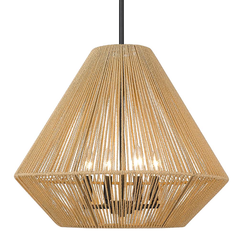 Golden Lighting 6937-4P BLK-NR Matte Black Golden Lighting Valentina 4-light Pendant In Matte Black And Natural Raphia Rope Shade Image 3