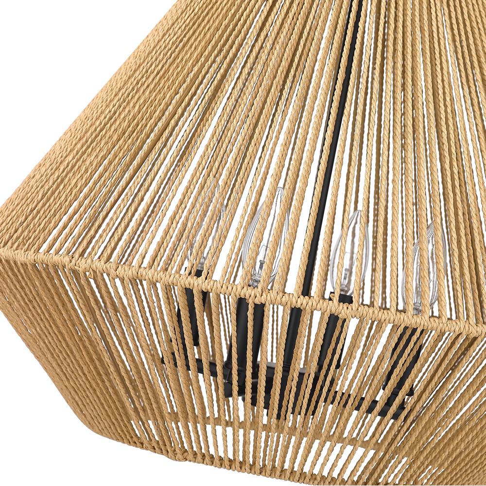 Golden Lighting 6937-4P BLK-NR Matte Black Golden Lighting Valentina 4-light Pendant In Matte Black And Natural Raphia Rope Shade Image 2