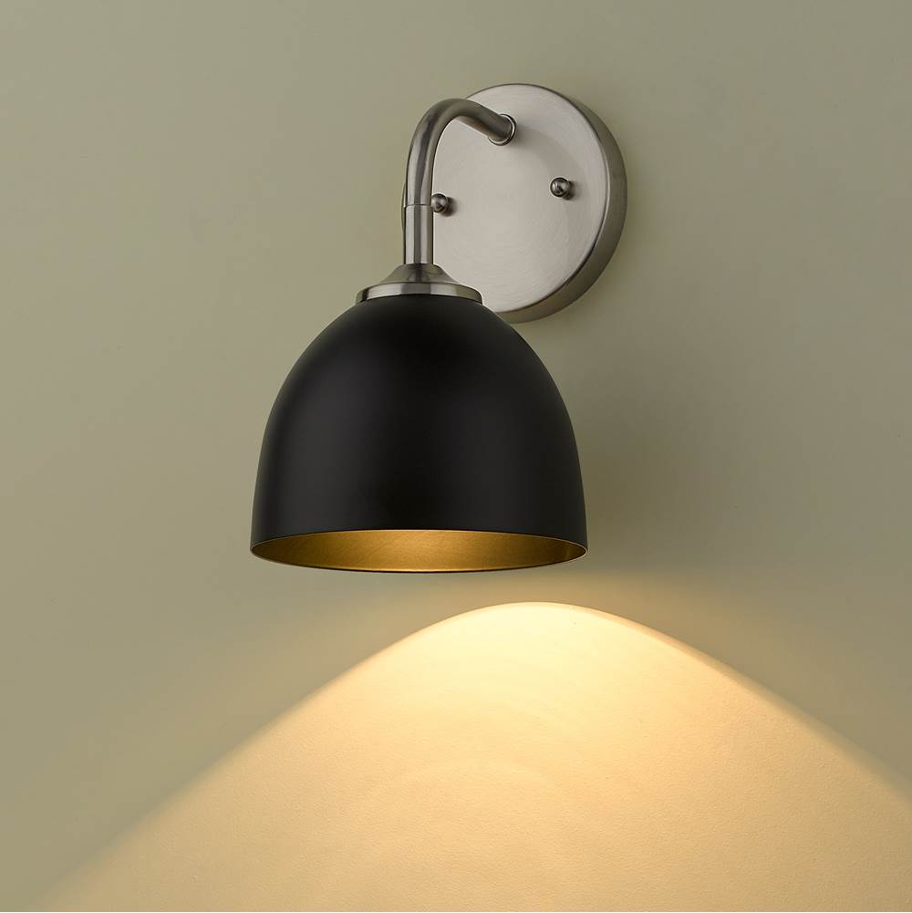 Golden Lighting 6956-1W PW-BLK Pewter Yep By Golden Lighting Zoey 1-light Wall Sconce In Pewter And Matte Black Shade Image 2