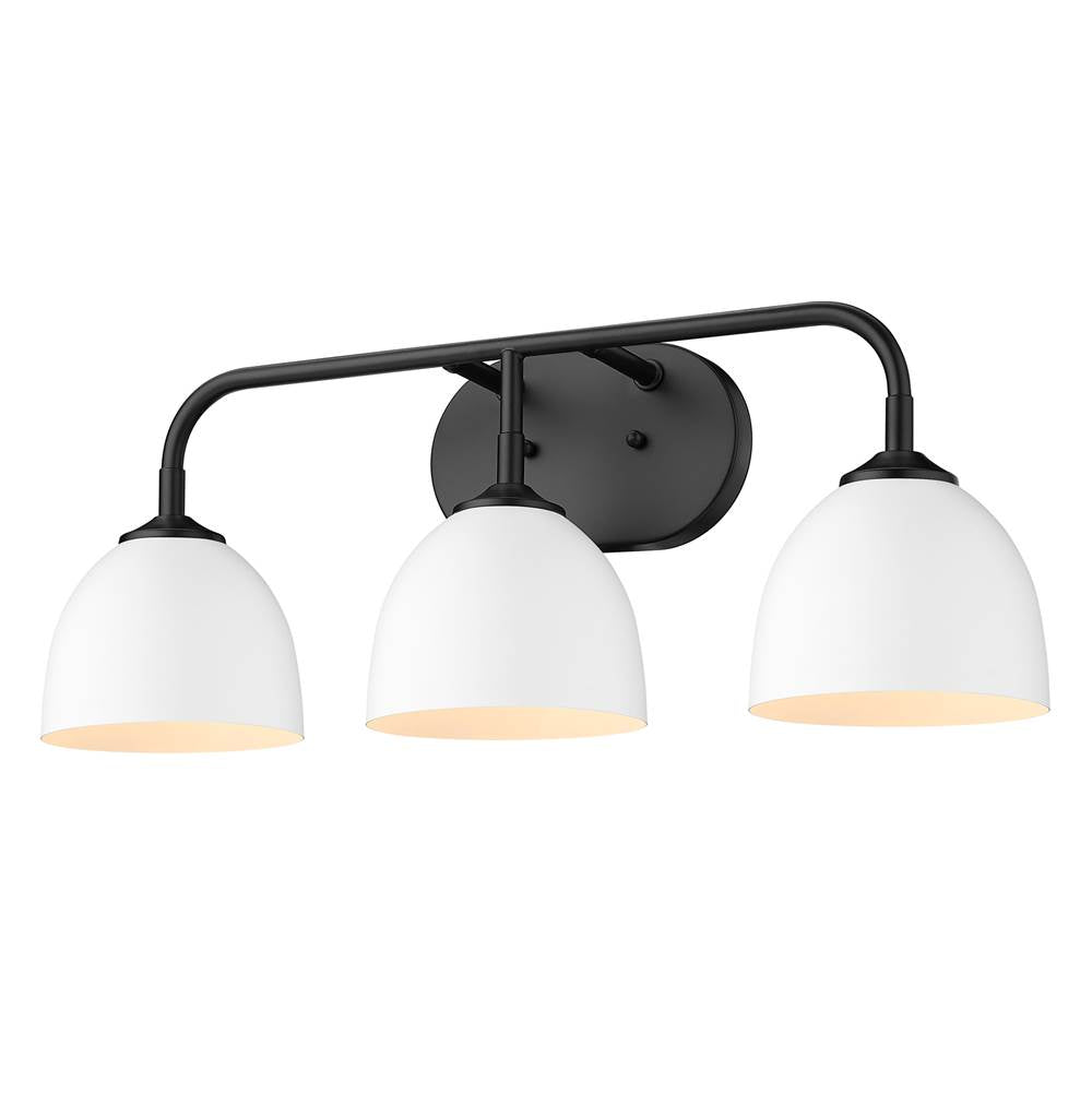 Golden Lighting 6956-BA3 BLK-WHT Matte Black Yep By Golden Lighting Zoey 3-light Vanity In Matte Black And Matte White Shade Image 1