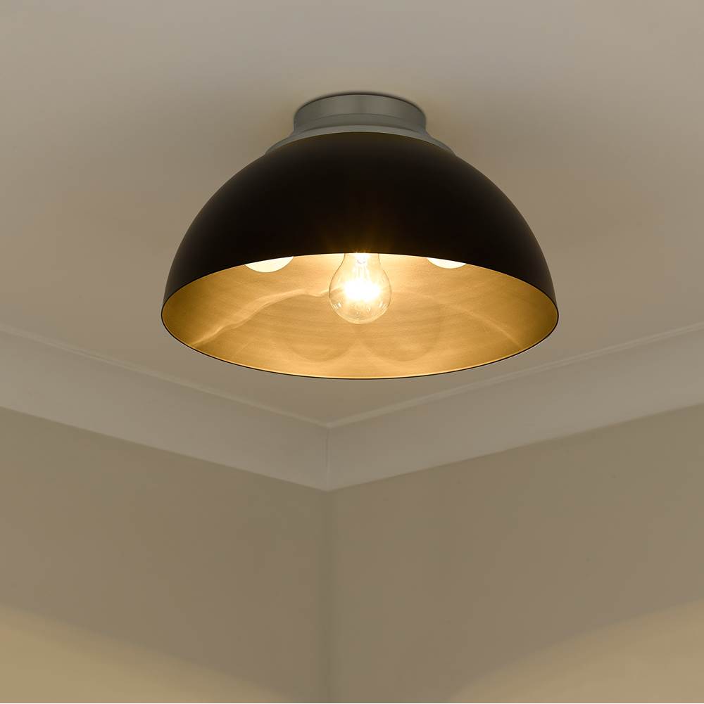 Golden Lighting 6956-FM PW-BLK Pewter Yep By Golden Lighting Zoey 3-light Flush Mount In Pewter And Matte Black Shade Image 2