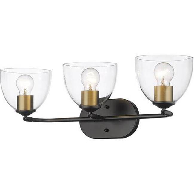 Golden Lighting Roxie Golden Lighting Roxie 3-light Vanity In Matte Black And Brushed Champagne Brass Accents