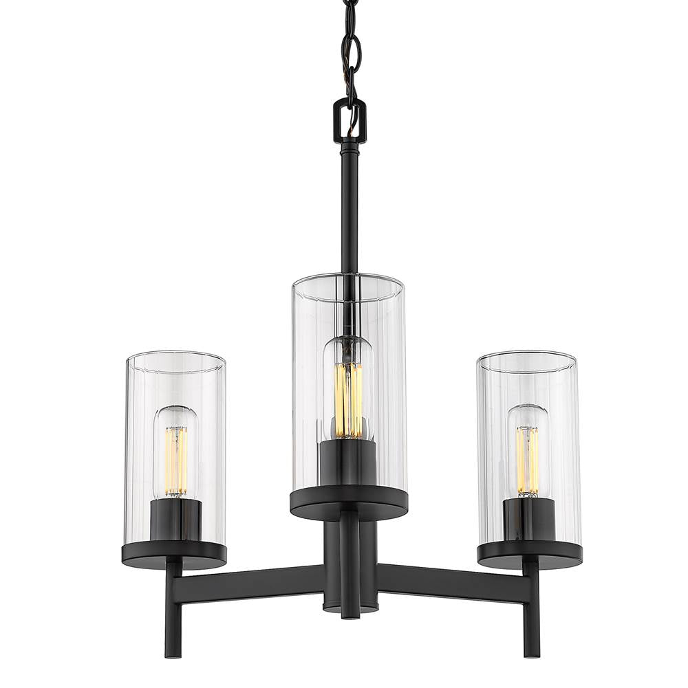 Golden Lighting 7011-3 BLK-CLR Matte Black Golden Lighting Winslett 3-light Chandelier In Matte Black Image 1