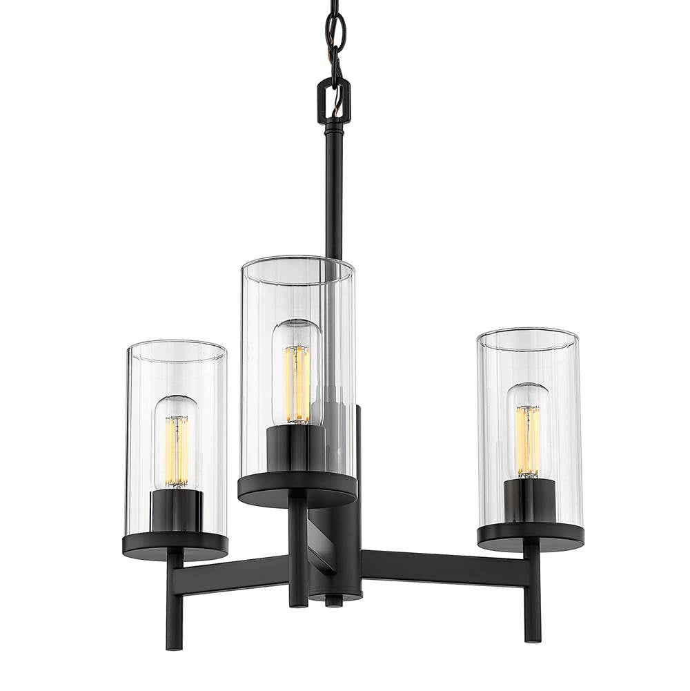 Golden Lighting 7011-3 BLK-CLR Matte Black Golden Lighting Winslett 3-light Chandelier In Matte Black Image 3