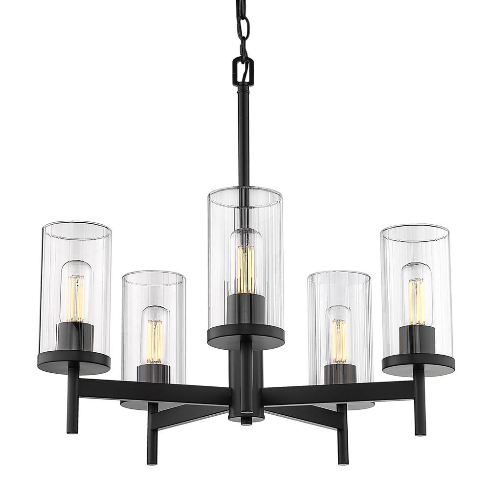 Golden Lighting 7011-5 BLK-CLR Matte Black Golden Lighting Winslett 5-light Chandelier In Matte Black Image 1