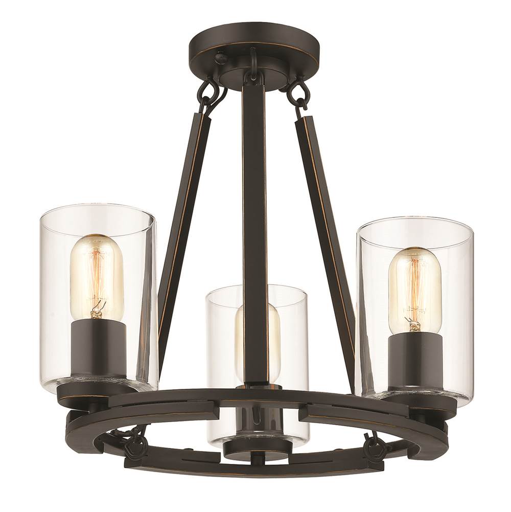 Golden Lighting 7041-SF BLK-CLR Matte Black Wry Lighting Monroe 3-light Semi-flush In Matte Black Image 1