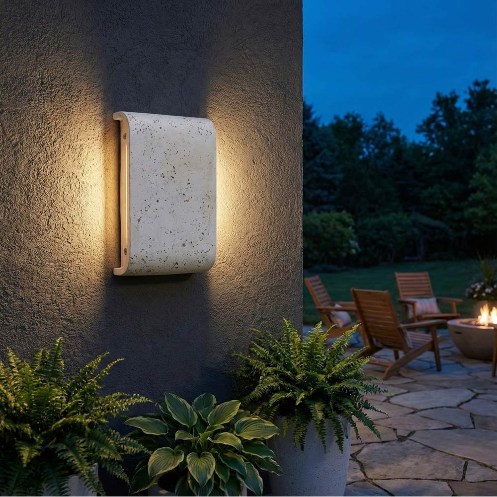 Golden Lighting 7280-OWL9 WT White Travertine Golden Lighting Stela Integrated Led 9in Outdoor Wall In White Travertine Image 3