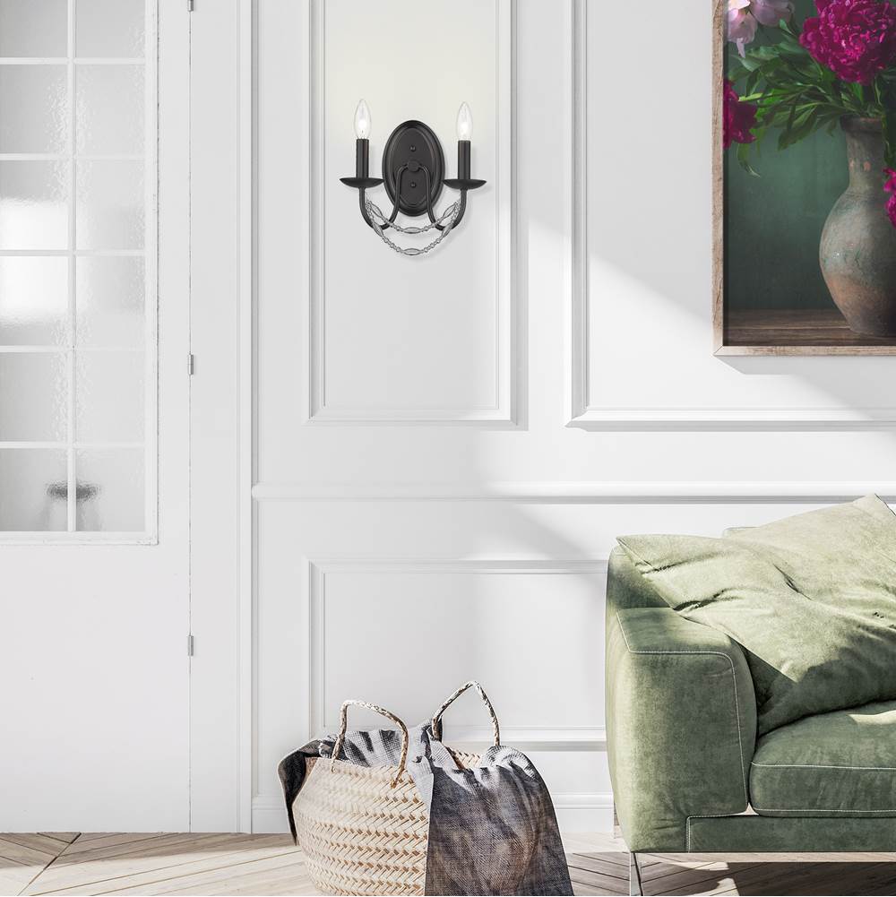 Golden Lighting 7644-2W BLK Matte Black Golden Lighting Mirabella 2-light Wall Sconce In Matte Black Image 4