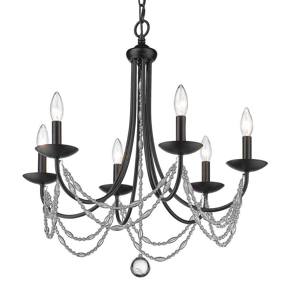 Golden Lighting 7644-6 BLK Matte Black Golden Lighting Mirabella 6-light Chandelier In Matte Black Image 6