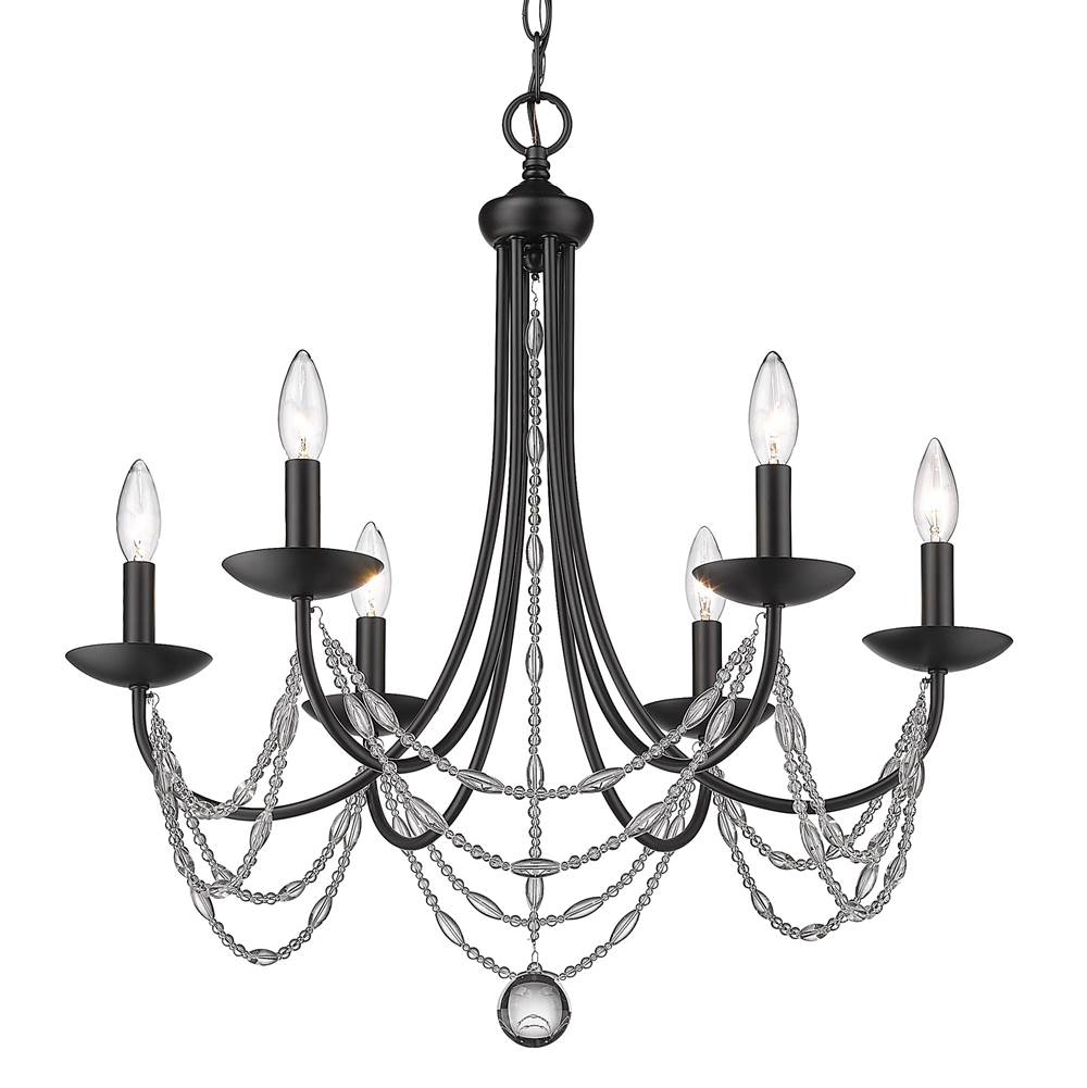 Golden Lighting 7644-6 BLK Matte Black Golden Lighting Mirabella 6-light Chandelier In Matte Black Image 1