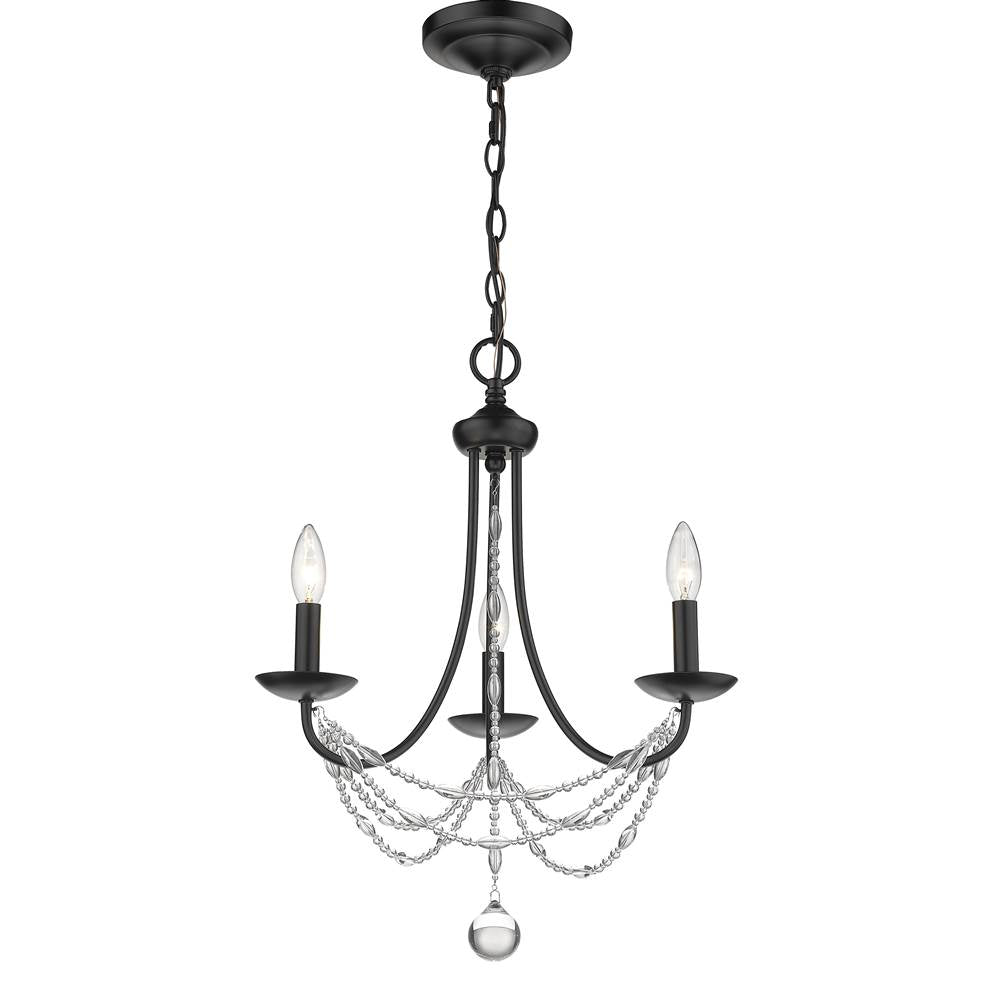 Golden Lighting 7644-M3 BLK Matte Black Golden Lighting Mirabella 3-light Chandelier In Matte Black Image 1