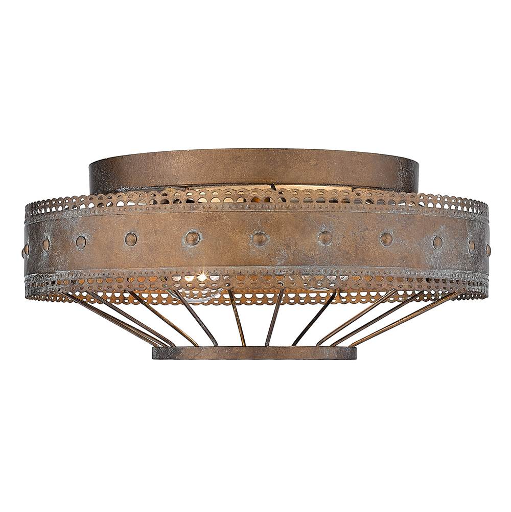 Golden Lighting Ferris Wry Lighting Ferris 2-light Flush Mount In Copper Patina