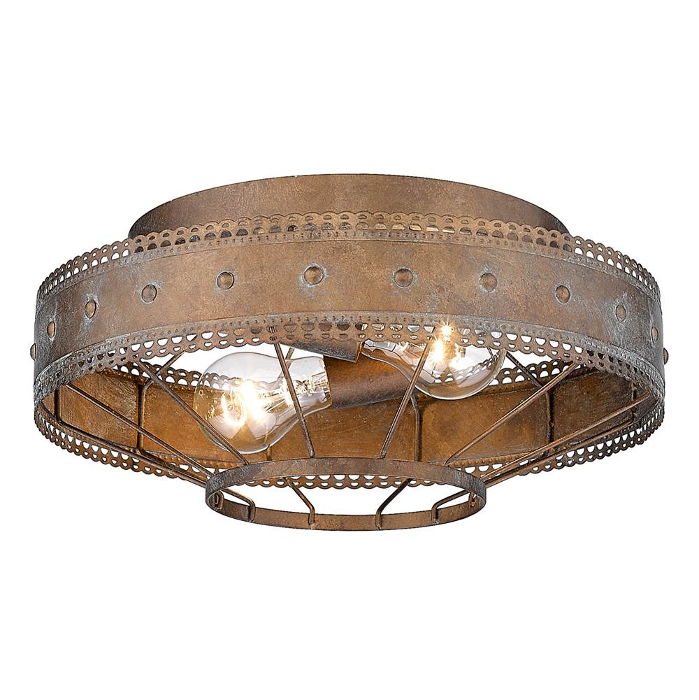 Golden Lighting 7856-FM CP Copper Patina Wry Lighting Ferris 2-light Flush Mount In Copper Patina Image 1