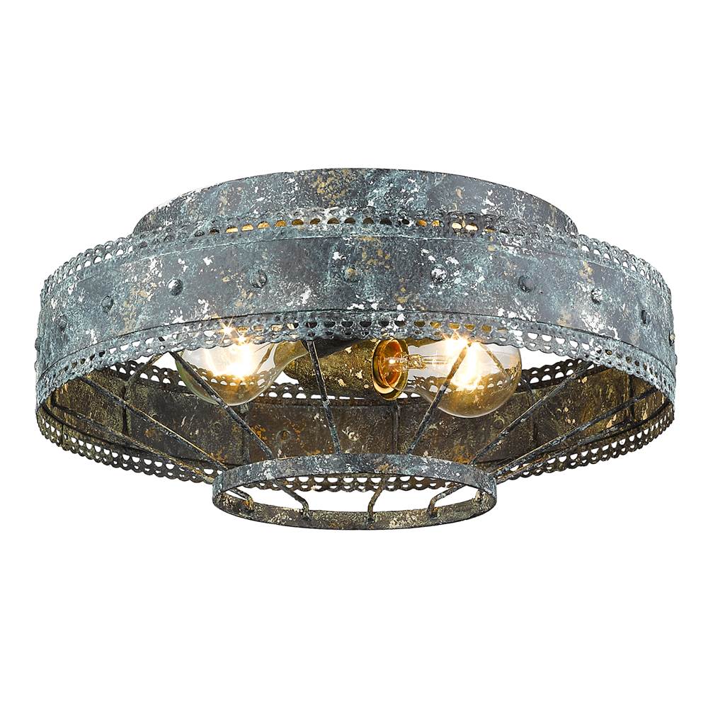 Golden Lighting Ferris Wry Lighting Ferris 2-light Flush Mount In Copper Patina