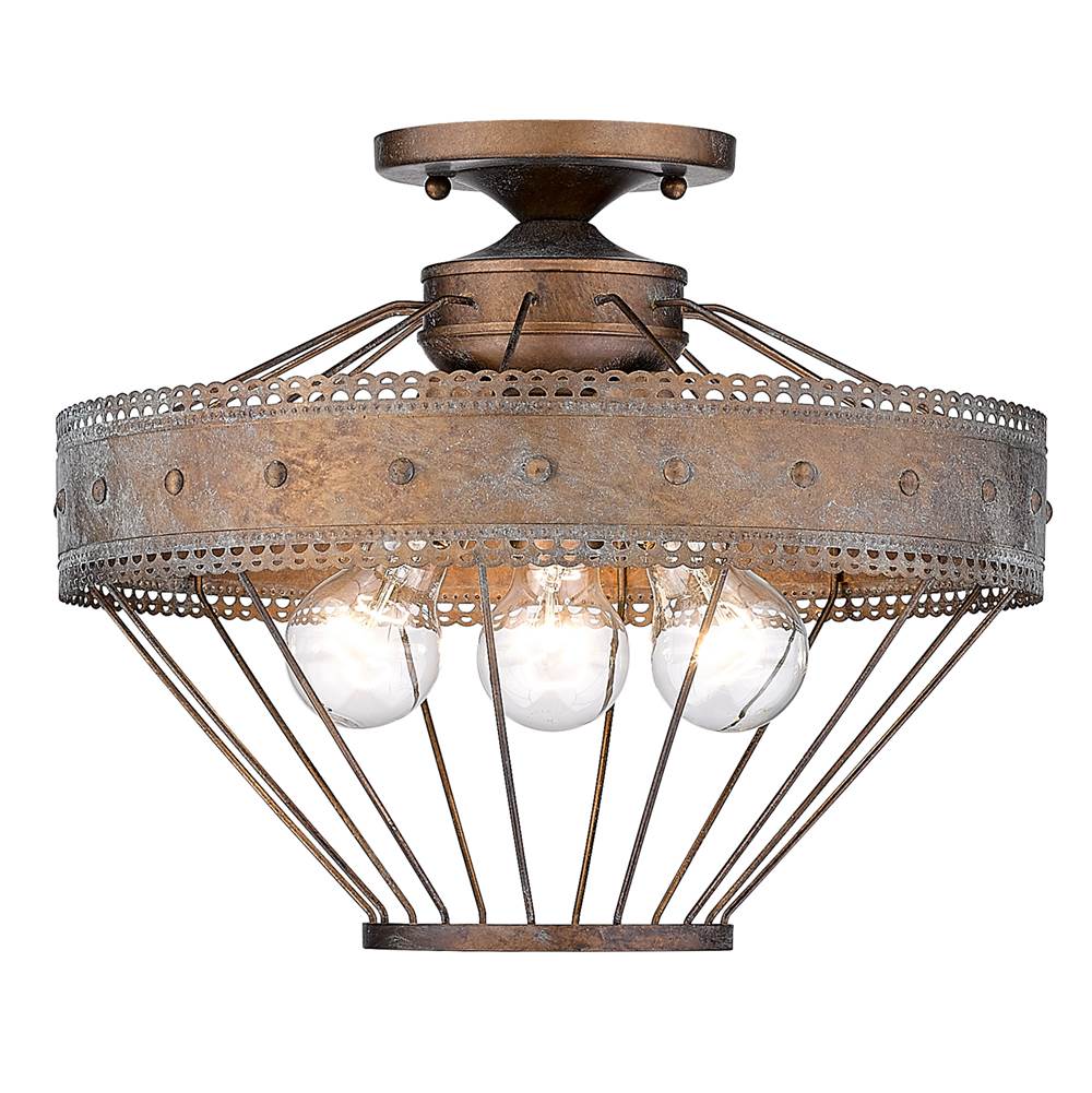 Golden Lighting Ferris Wry Lighting Ferris 3-light Semi-flush Mount In Copper Patina