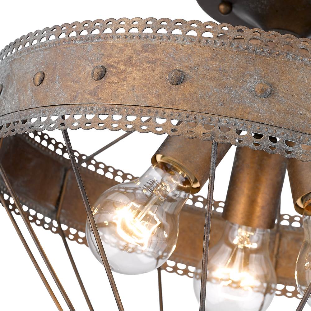 Golden Lighting 7856-SF CP Copper Patina Wry Lighting Ferris 3-light Semi-flush Mount In Copper Patina Image 4