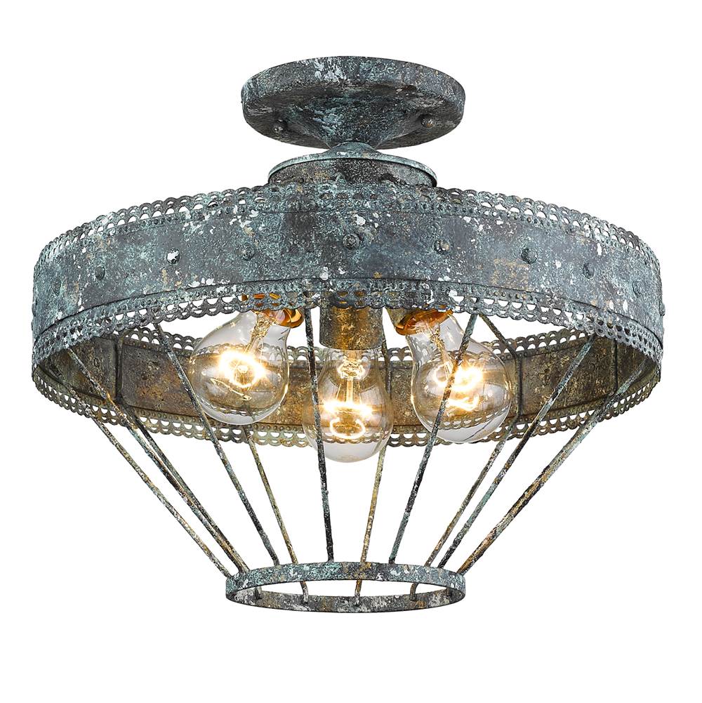 Golden Lighting Ferris Wry Lighting Ferris 3-light Semi-flush Mount In Copper Patina