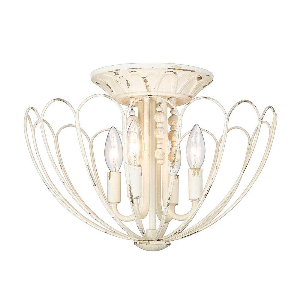 Golden Lighting 7862-SF VPW Vintage Parisian White Wry Lighting Marguerite 4-light Semi-flush Mount In Vintage Parisian White Image 1